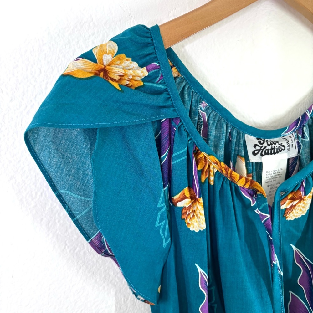 Hilo Hattie’s Vintage Floral Teal‎ Green Maxi Dress S Tropical - Picture 4 of 7